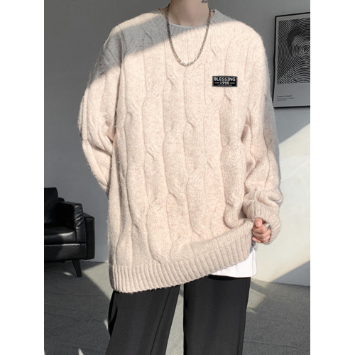 淺藍色軟糯慵懶風毛衣男款秋冬季大碼上衣服麻花重工青少年針織衫