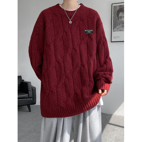 淺藍色軟糯慵懶風毛衣男款秋冬季大碼上衣服麻花重工青少年針織衫