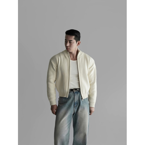 杏色短款立領拉鍊開衫毛衣男秋季美式潮流寬松休閒長袖針織衫外套 杏色短款立領拉鍊開衫毛衣男秋季美式潮流寬松休閒長袖針織衫外套