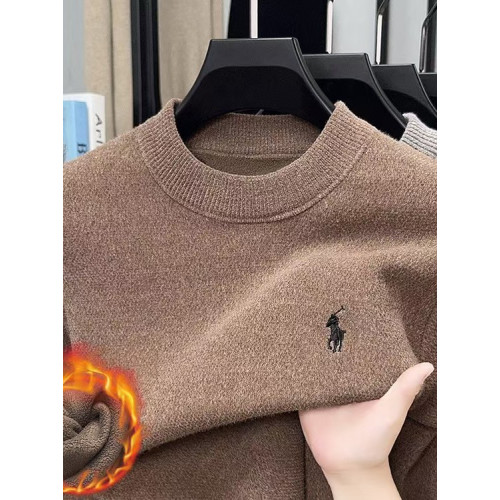 冬季新款男士加絨加厚雪尼爾毛衣男圓領針織衫保暖上衣套頭打底衫