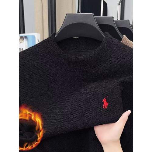 冬季新款男士加絨加厚雪尼爾毛衣男圓領針織衫保暖上衣套頭打底衫