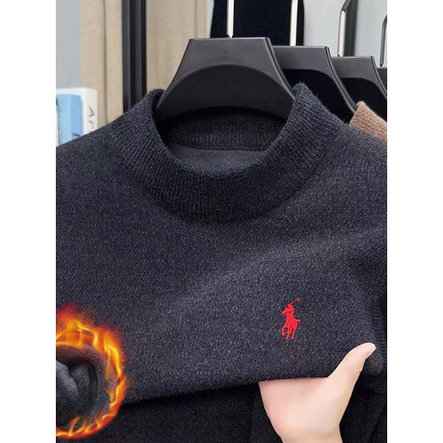 冬季新款男士加絨加厚雪尼爾毛衣男圓領針織衫保暖上衣套頭打底衫