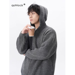 美式針織開衫外套男秋冬季潮牌cleanfit慵懶風毛衣高級感連帽外套