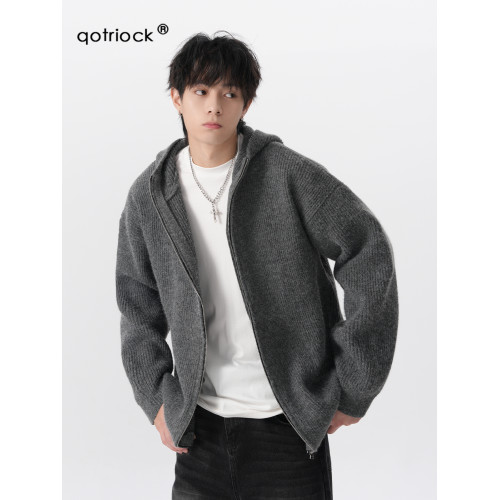 美式針織開衫外套男秋冬季潮牌cleanfit慵懶風毛衣高級感連帽外套 美式針織開衫外套男秋冬季潮牌cleanfit慵懶風毛衣高級感連帽外套