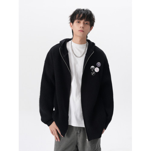 美式針織開衫外套男秋冬季潮牌cleanfit慵懶風毛衣高級感連帽外套 美式針織開衫外套男秋冬季潮牌cleanfit慵懶風毛衣高級感連帽外套