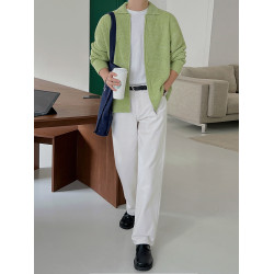 MRCYC菱格設計拉鍊Polo開衫毛衣男秋冬季韓系寬鬆繙領針織衫外套