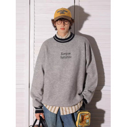 秋季新款字母刺綉圓領毛衣男生潮流簡約百搭寬松情侶秋冬款針織衫