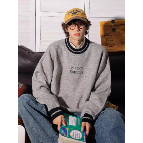 秋季新款字母刺綉圓領毛衣男生潮流簡約百搭寬松情侶秋冬款針織衫