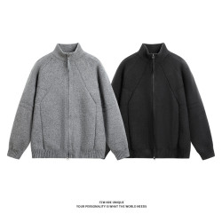 NewDecay 韓系新款立領雙拉鍊毛衣男cleanfit灰色針織開衫外套潮