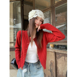 蘇三三白色麻花毛衣外套女2025新款針織開衫韓系早秋穿搭春秋上衣