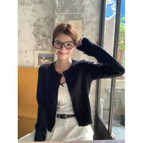 蘇三三白色麻花毛衣外套女2025新款針織開衫韓系早秋穿搭春秋上衣