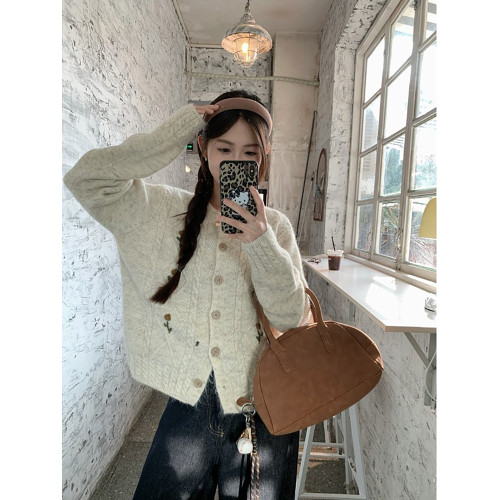 溫柔風毛衣開衫女2025秋冬新款韓系甜美軟糯百搭寬松減齡上衣外套