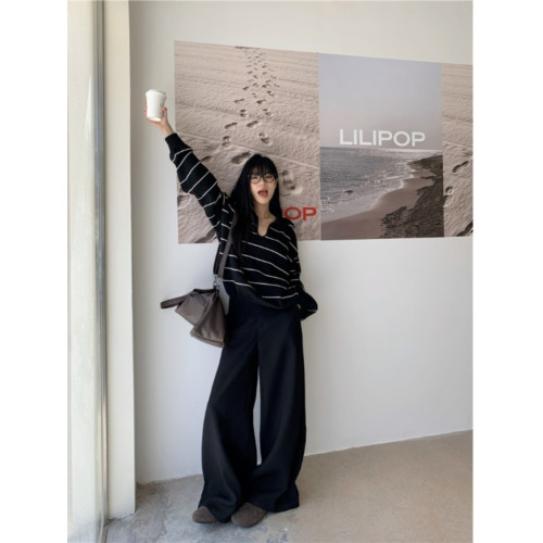 POLO領條紋長袖針織衫毛衣女秋季2025新款休閒撞色寬鬆設計感上衣