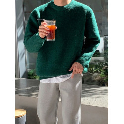 MRCYC簡約慵懶風圓領毛衣男冬季保暖百搭內搭韓系潮流寬松針織衫