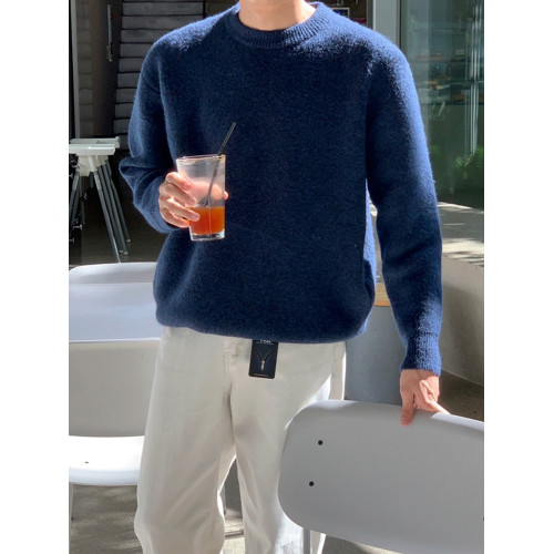 MRCYC簡約慵懶風圓領毛衣男冬季保暖百搭內搭韓系潮流寬松針織衫