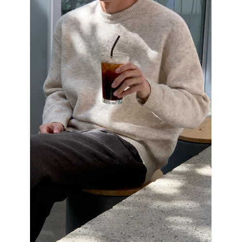 MRCYC簡約慵懶風圓領毛衣男冬季保暖百搭內搭韓系潮流寬松針織衫