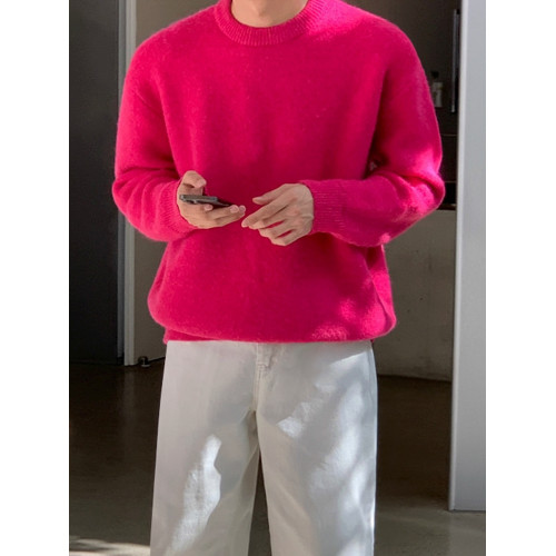 MRCYC簡約慵懶風圓領毛衣男冬季保暖百搭內搭韓系潮流寬松針織衫