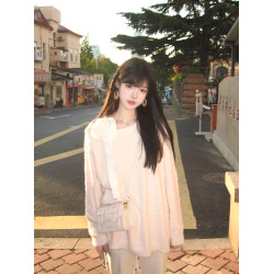 軟糯糯蝴蝶露肩毛衣女秋冬新款設計感拼接寬松慵懶風氣質針織上衣