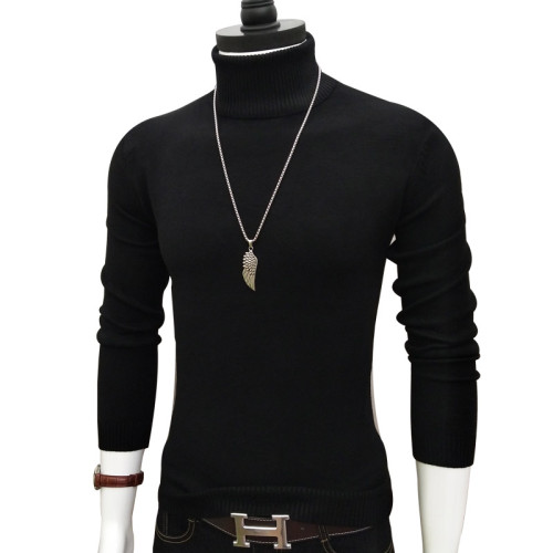 高領毛衣男裝韓版休閒針織衫翻領純黑色秋冬季厚款大碼打底衫保暖