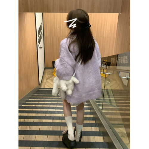 紫色麻花毛衣女秋冬季2025新款溫柔風慵懶高級感加厚針織開衫外套