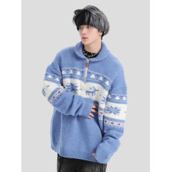 INSstudios 國潮牌情侶美式元寶領聖誕費爾島提花毛衣秋冬針織衫