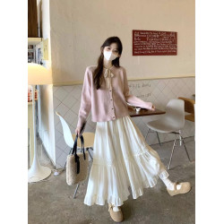 蝴蝶結長袖韓系毛衣開衫外套女秋季2025新款寬鬆甜美針織軟糯上衣