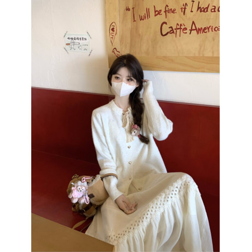 蝴蝶結長袖韓系毛衣開衫外套女秋季2025新款寬鬆甜美針織軟糯上衣