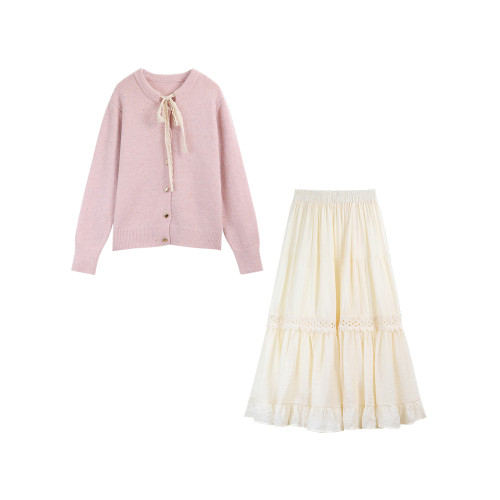 蝴蝶結長袖韓系毛衣開衫外套女秋季2025新款寬鬆甜美針織軟糯上衣