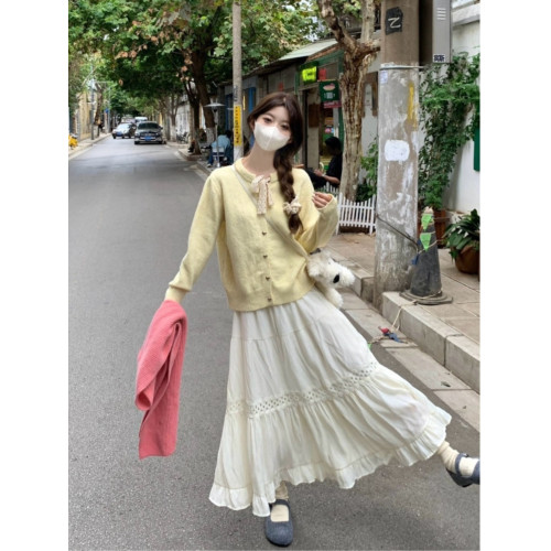 蝴蝶結長袖韓系毛衣開衫外套女秋季2025新款寬鬆甜美針織軟糯上衣