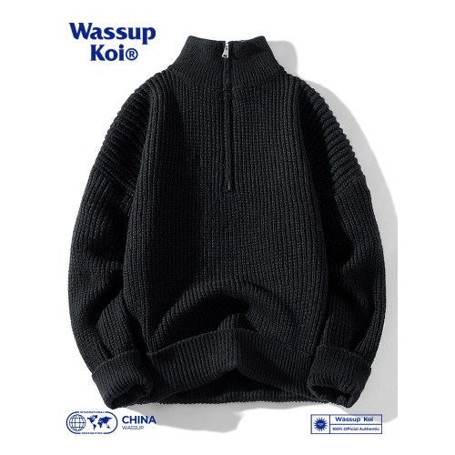 WASSUP KOI日系高領半拉鍊針織衫外套男春秋冬保暖慵懶風寬松毛衣