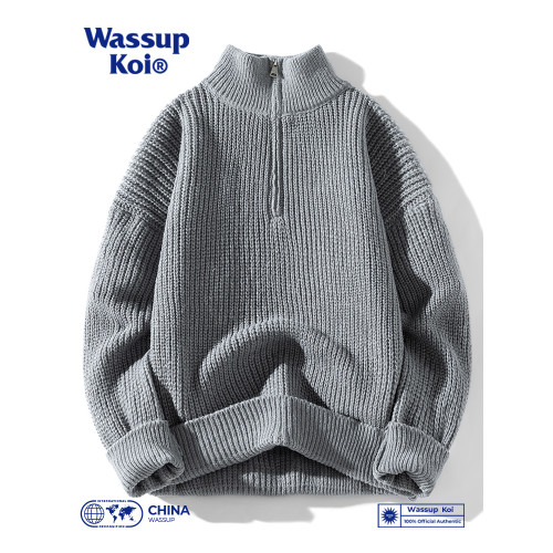 WASSUP KOI日系高領半拉鍊針織衫外套男春秋冬保暖慵懶風寬松毛衣