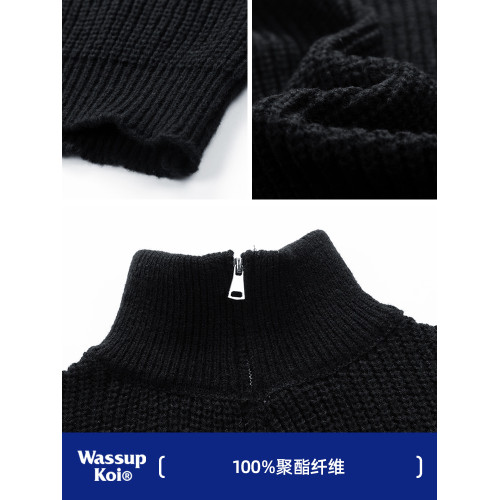 WASSUP KOI日系高領半拉鍊針織衫外套男春秋冬保暖慵懶風寬松毛衣