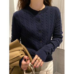 麻花毛衣外套女針織衫2025春秋新款圓領外搭開衫秋冬內搭打底上衣