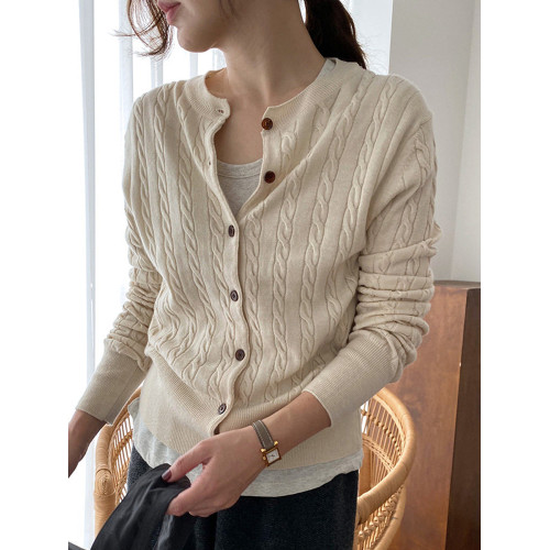 麻花毛衣外套女針織衫2025春秋新款圓領外搭開衫秋冬內搭打底上衣