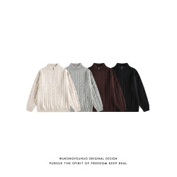 悟空有貨老錢風麻花紋半拉鍊毛衣男秋冬重磅休閒百搭半高領針織衫