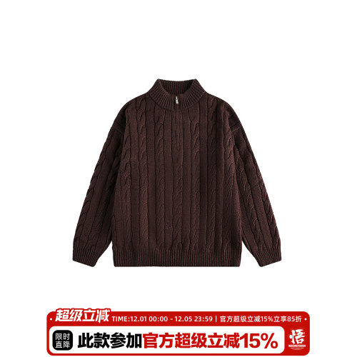 悟空有貨老錢風麻花紋半拉鍊毛衣男秋冬重磅休閒百搭半高領針織衫