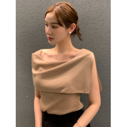 韓國chic小衆氣質大翻領側開叉設計修身顯瘦條紋撞色針織衫上衣女