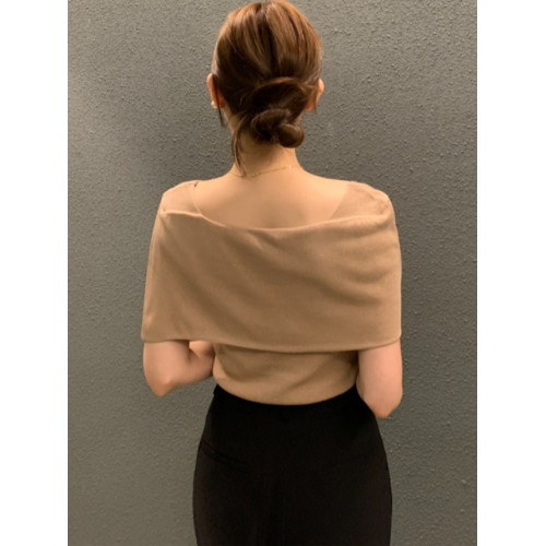 韓國chic小衆氣質大翻領側開叉設計修身顯瘦條紋撞色針織衫上衣女