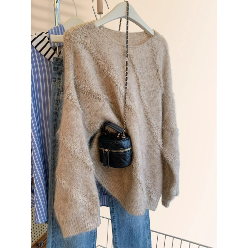 美拉德羊駝毛套頭毛衣女秋冬季加厚寬松慵懶歐貨羊駝絨打底針織衫