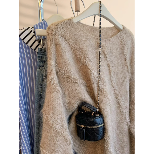 美拉德羊駝毛套頭毛衣女秋冬季加厚寬松慵懶歐貨羊駝絨打底針織衫