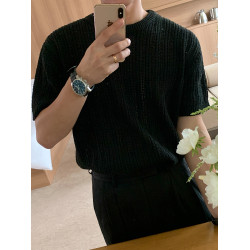 MRCYC設計感鏤空針織衫T恤男夏季寬松圓領短袖韓系潮流百搭半袖