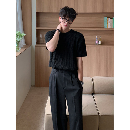 MRCYC設計感鏤空針織衫T恤男夏季寬松圓領短袖韓系潮流百搭半袖