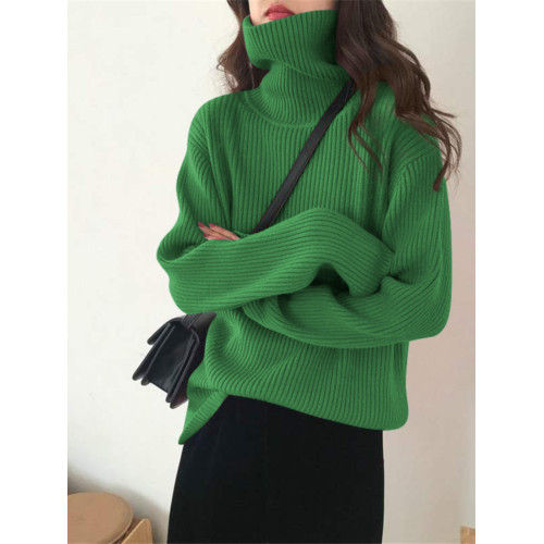 冬季加厚高領毛衣女套頭慵懶風2025新款時尚洋氣寬松坑條打底衫女