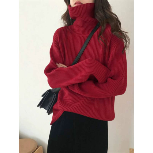 冬季加厚高領毛衣女套頭慵懶風2025新款時尚洋氣寬松坑條打底衫女