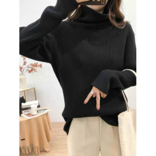 冬季加厚高領毛衣女套頭慵懶風2025新款時尚洋氣寬松坑條打底衫女