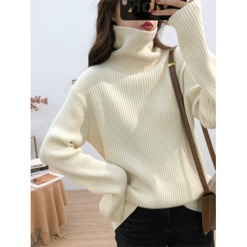 冬季加厚高領毛衣女套頭慵懶風2025新款時尚洋氣寬松坑條打底衫女