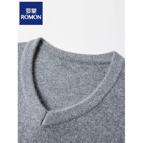 羅矇羊毛衫男中年V領毛衣純色加厚秋冬新款針織雞心領保暖打底衫