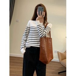 黑白條紋針織衫長袖秋季毛衣打底衫女秋冬2025新款內搭可外穿上衣