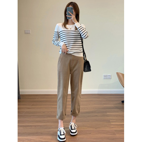 黑白條紋針織衫長袖秋季毛衣打底衫女秋冬2025新款內搭可外穿上衣