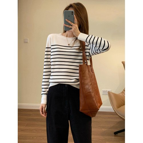 黑白條紋針織衫長袖秋季毛衣打底衫女秋冬2025新款內搭可外穿上衣